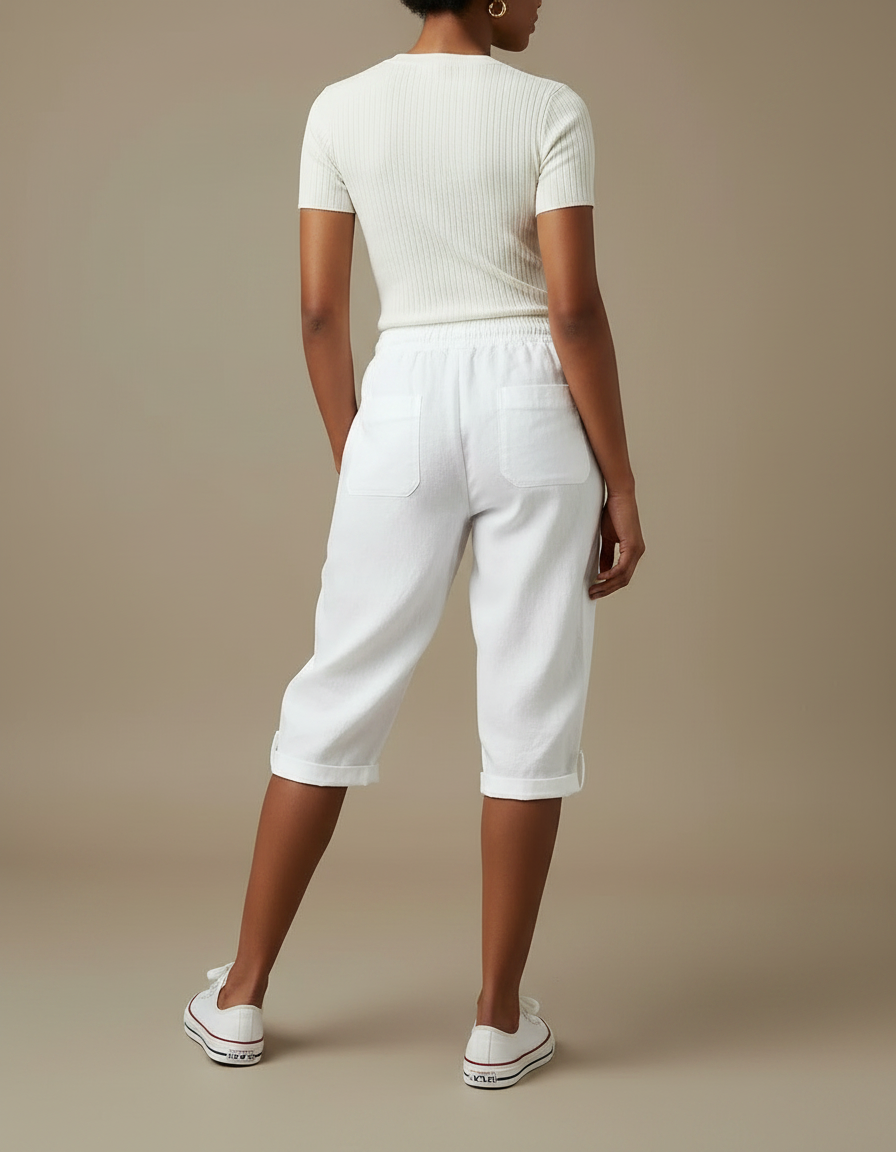 Pantalon Parachute Blanc Coton Lin Ample Décontracté Femmes - vue 2