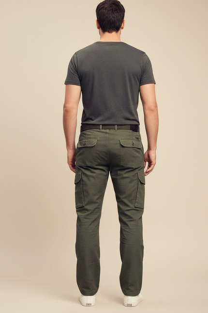 Pantalon Parachute Kaki Coton Cargo Multi-Poches Homme - vue 2
