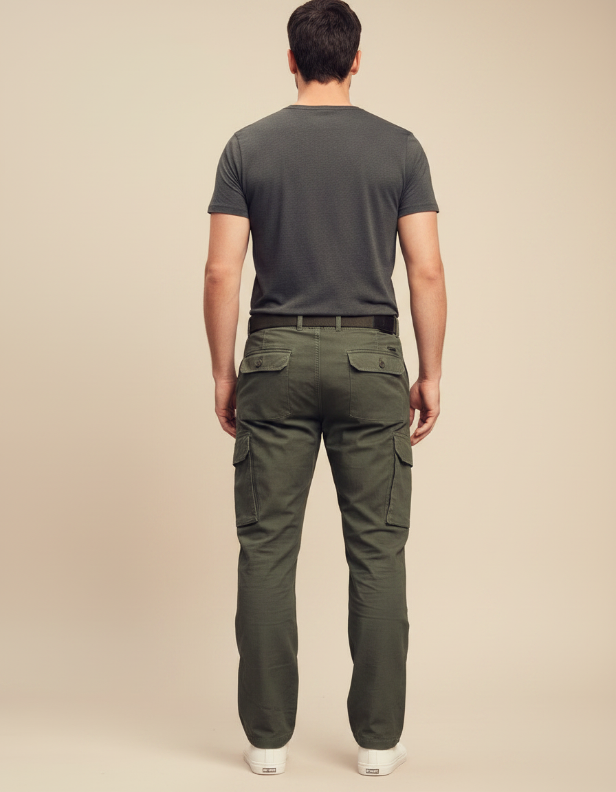 Pantalon Parachute Kaki Coton Cargo Multi-Poches Homme - vue 2