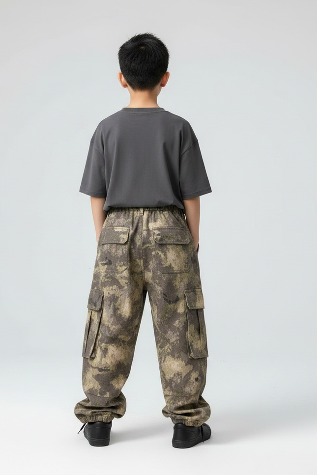 Pantalon Parachute Camouflage Ample Cargo Garçon Streetwear - Multicolore Toile - vue 2