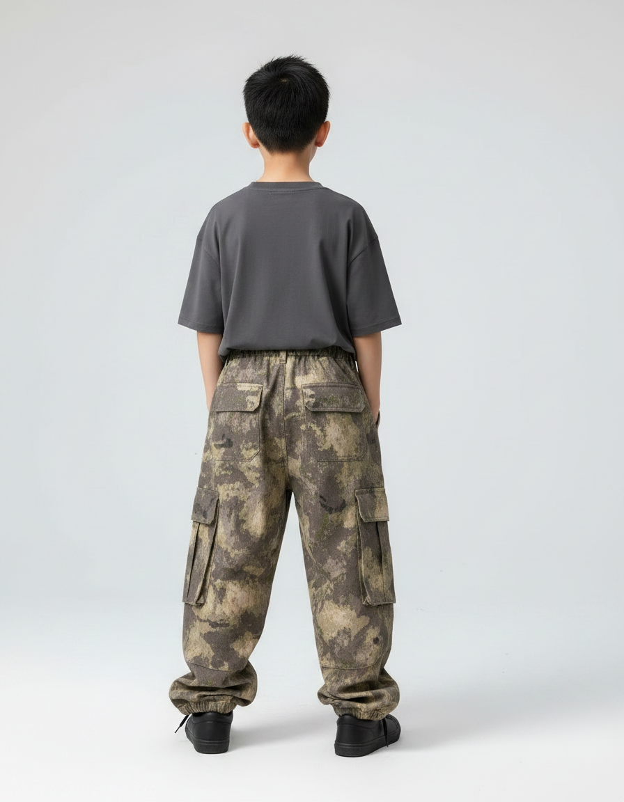 Pantalon Parachute Camouflage Ample Cargo Garçon Streetwear - Multicolore Toile - vue 2
