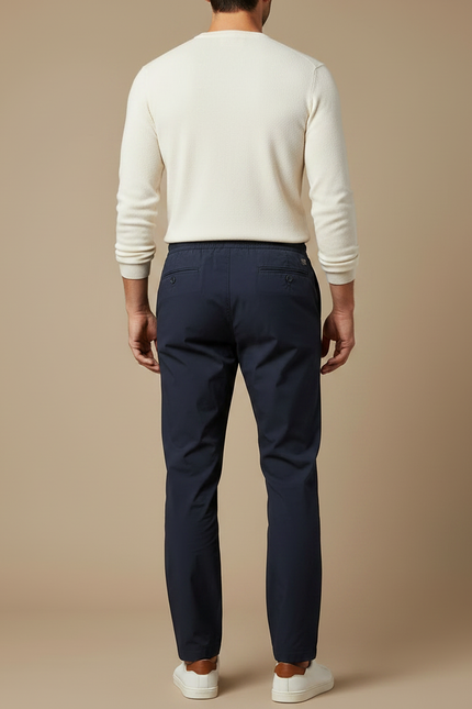 Pantalon Parachute Bleu Marine Droit Cordon Décontracté - Polyester - vue 2