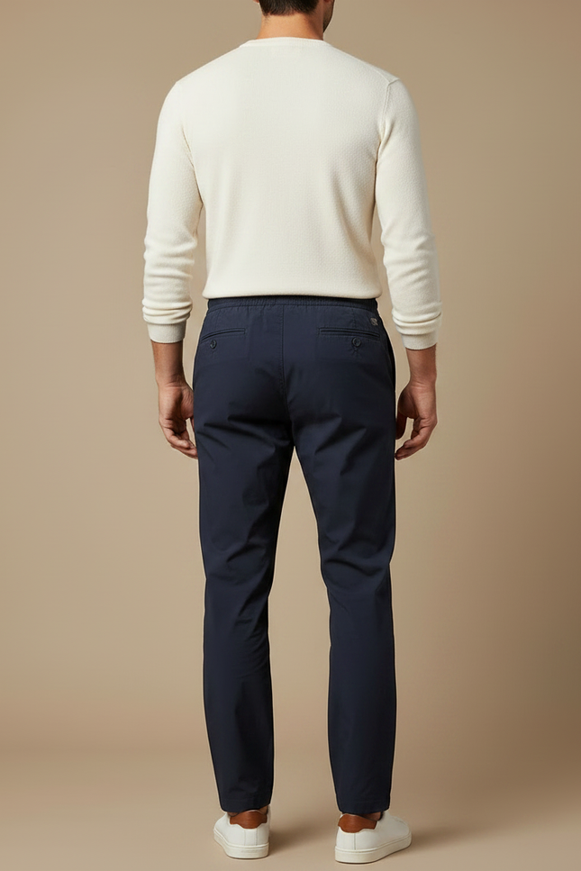 Pantalon Parachute Bleu Marine Droit Cordon Décontracté - Polyester - vue 2