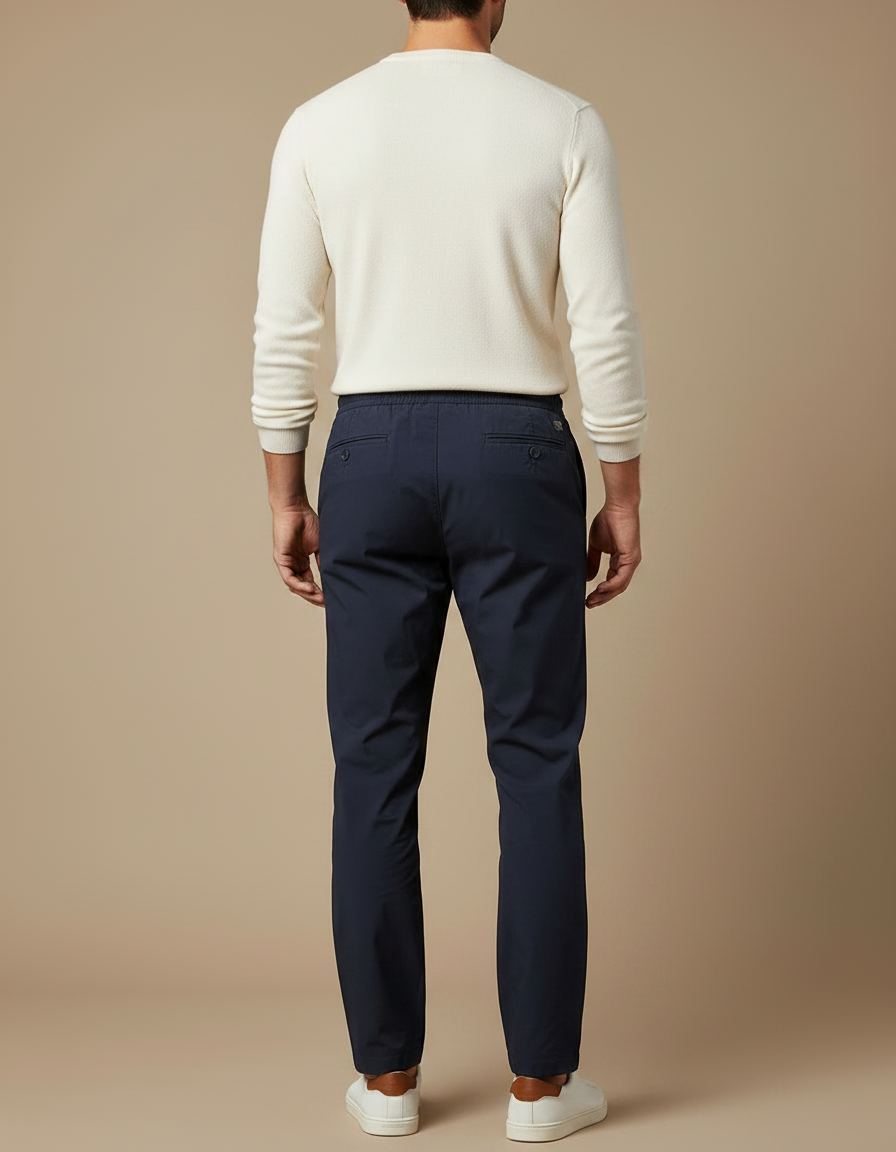 Pantalon Parachute Bleu Marine Droit Cordon Décontracté - Polyester - vue 2