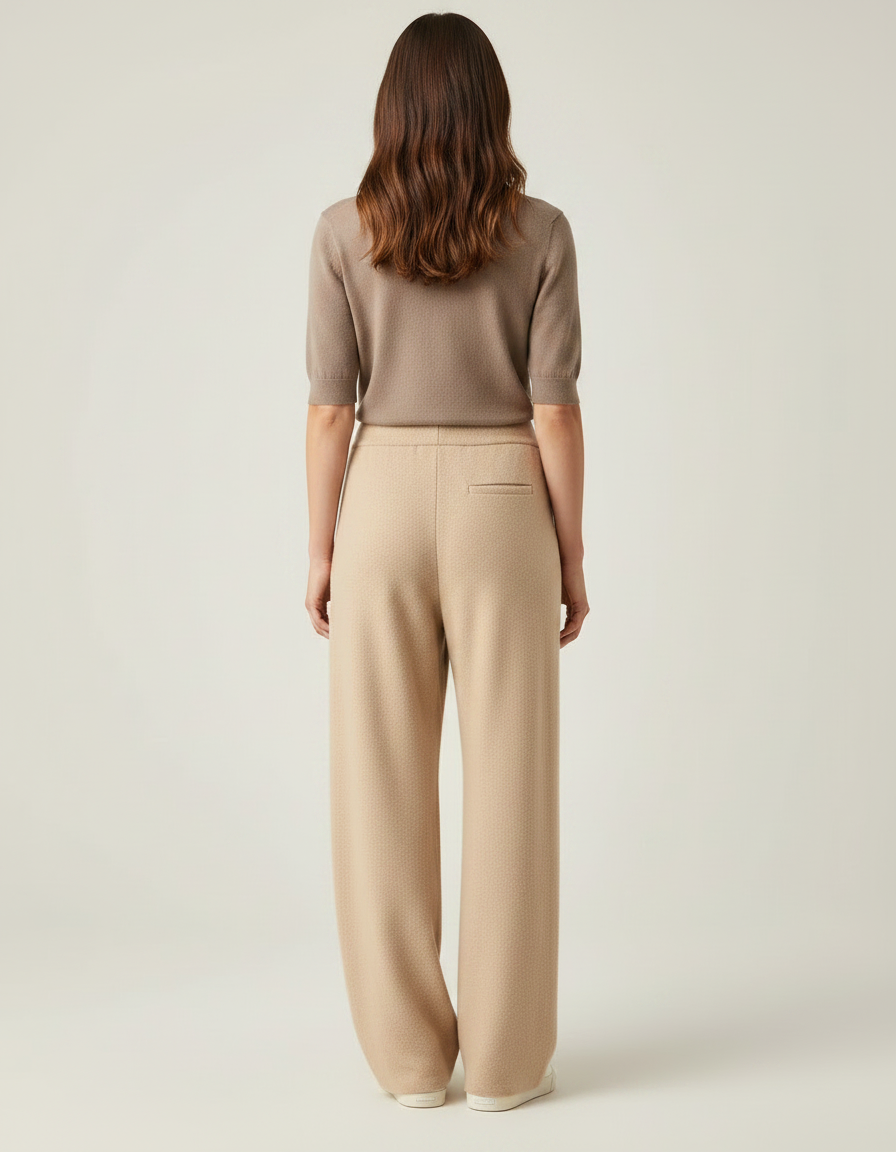 Pantalon Parachute Beige Laine Ample Décontracté Femme - vue 2