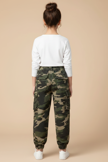 Pantalon Parachute Camouflage Cargo Ample Enfant Moderne - Kaki Coton - vue 2
