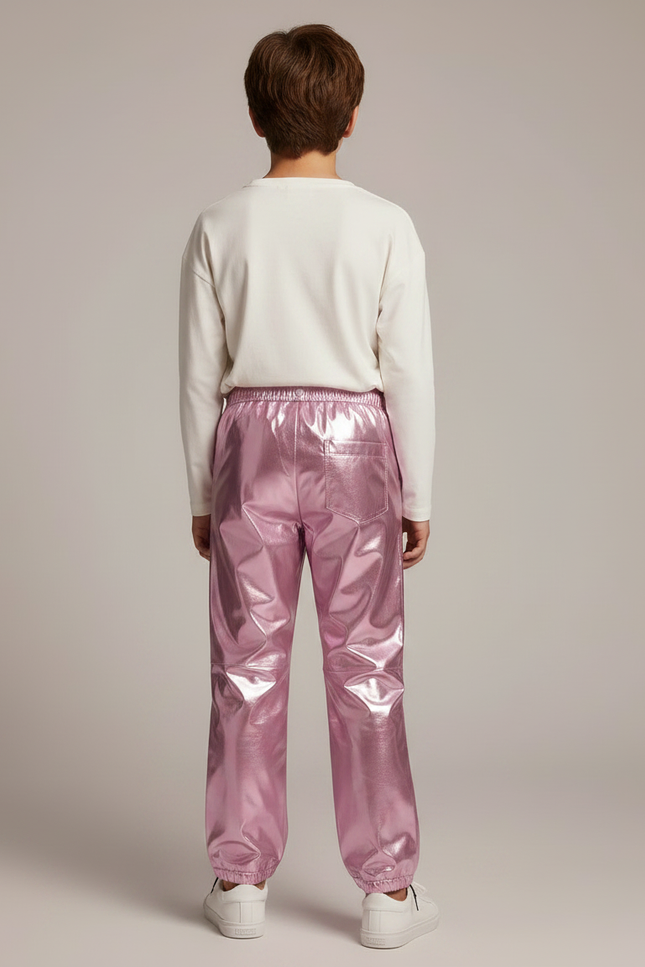 Pantalon Parachute Rose Métallisé Ample Enfant Brillant - Polyester - vue 2