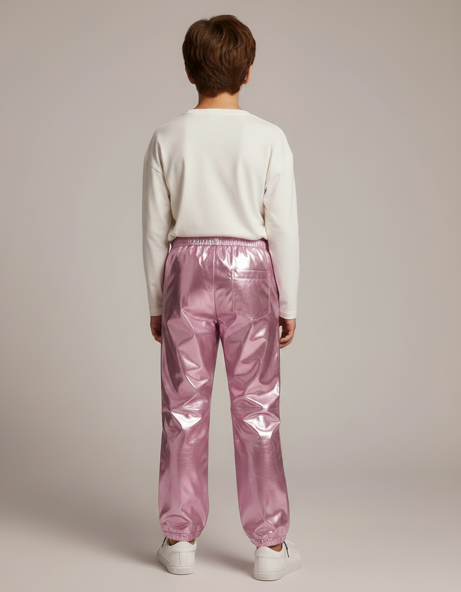 Pantalon Parachute Rose Métallisé Ample Enfant Brillant - Polyester - vue 2