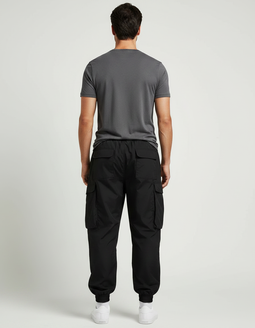Pantalon Parachute Homme Noir Cargo - Polyester - vue 2