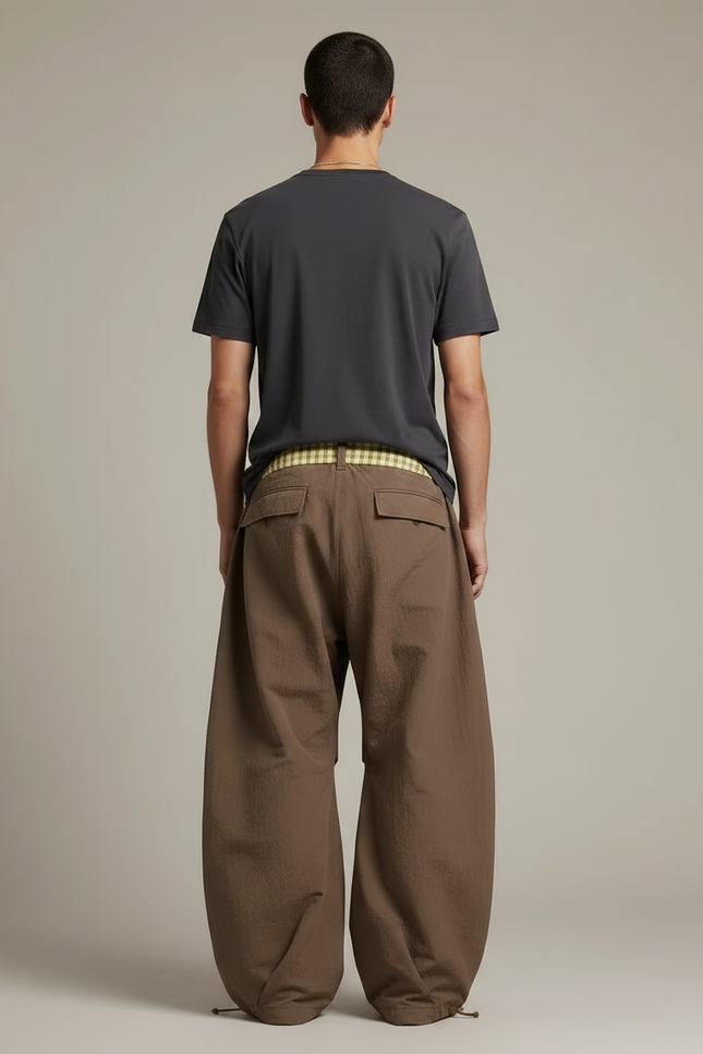 Pantalon Parachute Marron Ample Gingham Décontracté Homme - Polyester - vue 2