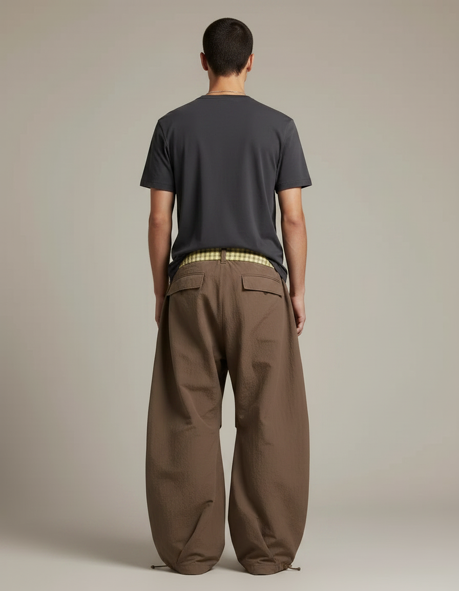 Pantalon Parachute Marron Ample Gingham Décontracté Homme - Polyester - vue 2