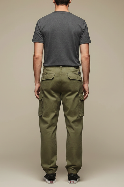 Pantalon Parachute Vert Militaire Cargo Ample Coton Homme - Kaki - vue 2