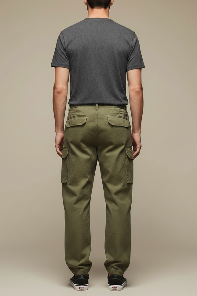 Pantalon Parachute Vert Militaire Cargo Ample Coton Homme - Kaki - vue 2
