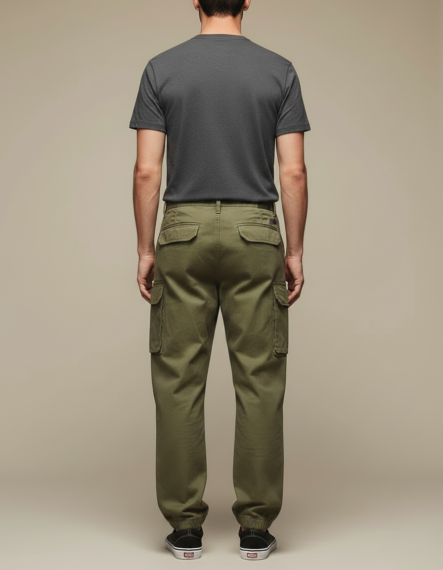 Pantalon Parachute Vert Militaire Cargo Ample Coton Homme - Kaki - vue 2