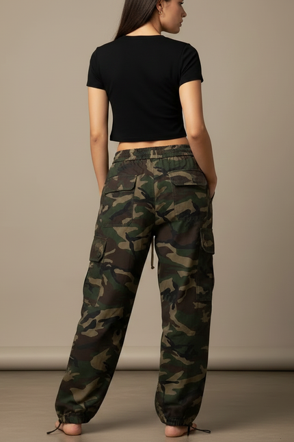 Pantalon Parachute Camouflage Cargo Ample Streetwear Femme - Multicolore Toile - vue 2