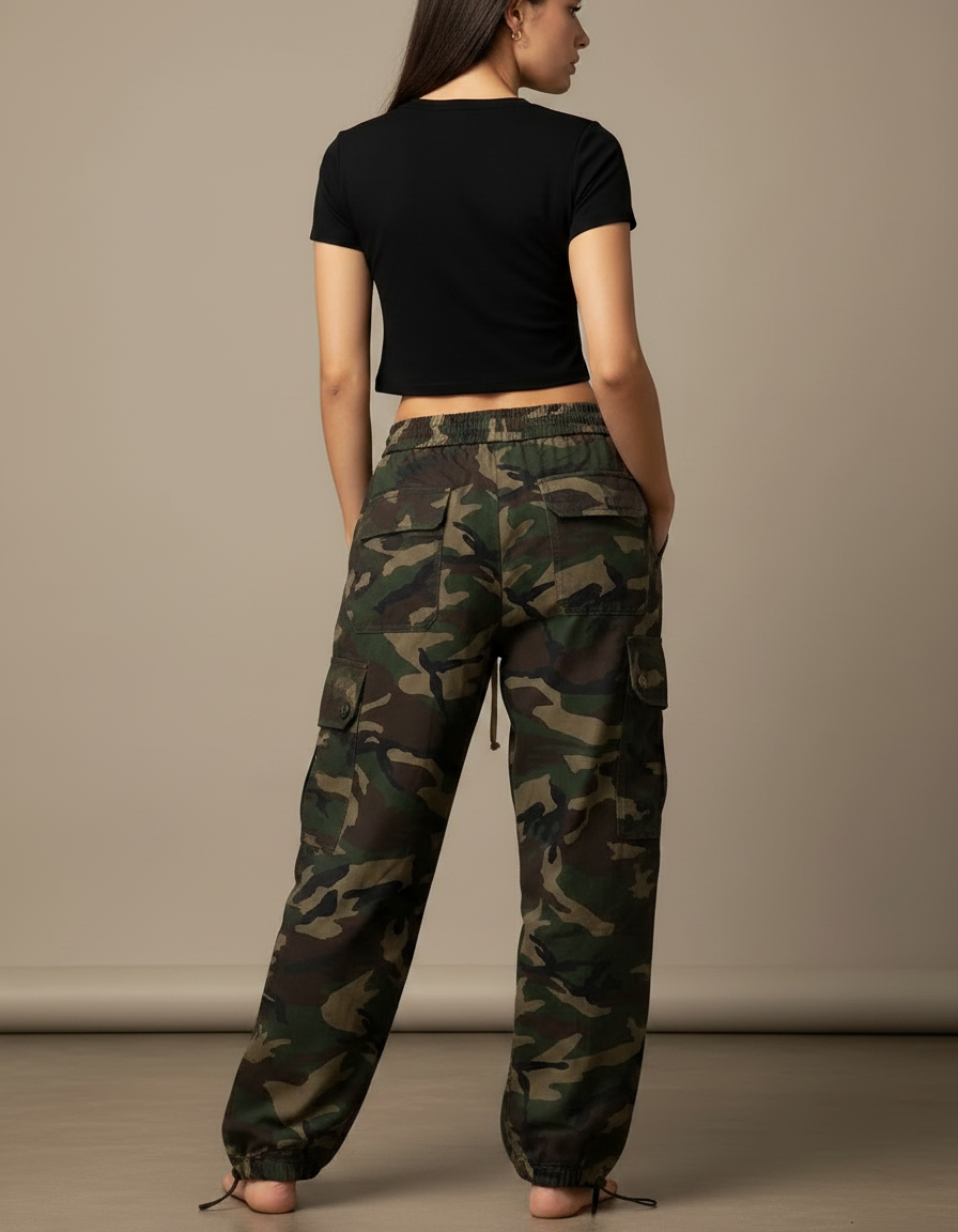 Pantalon Parachute Camouflage Cargo Ample Streetwear Femme - Multicolore Toile - vue 2