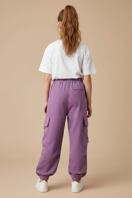 Pantalon Parachute Violet Ample Cargo Enfant Décontracté - Molleton - vue 2