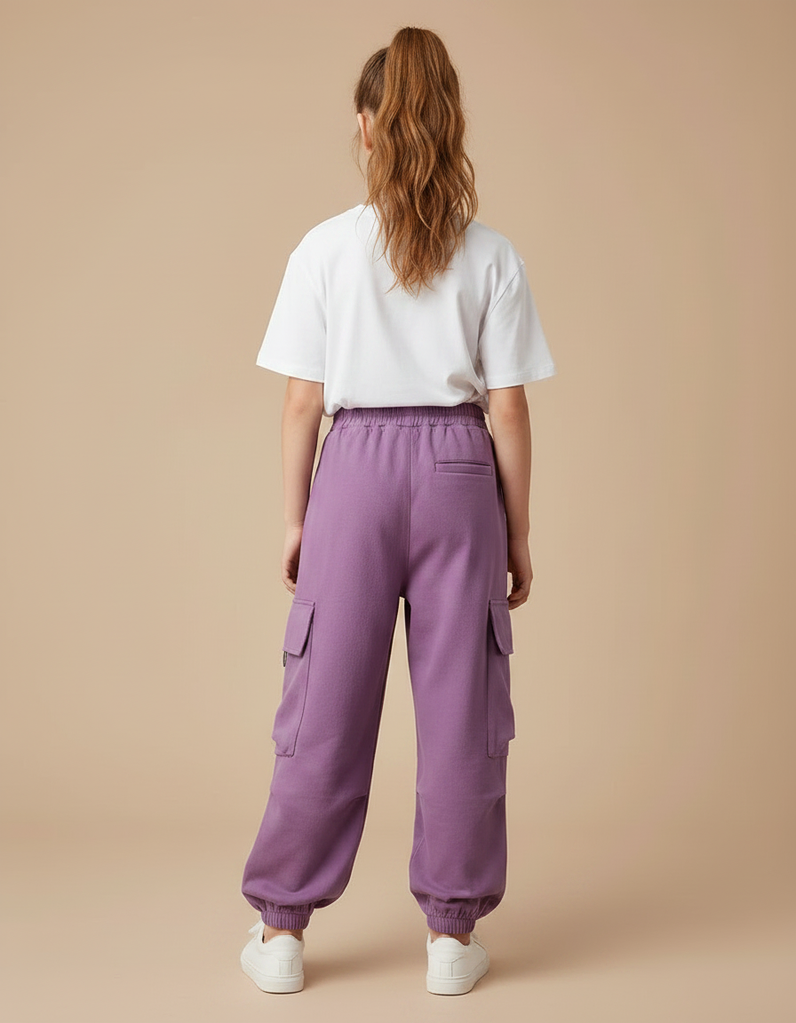 Pantalon Parachute Violet Ample Cargo Enfant Décontracté - Molleton - vue 2