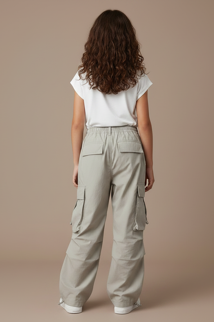 Pantalon Parachute Gris Ample Cargo Enfant Décontracté - Polyester - vue 2