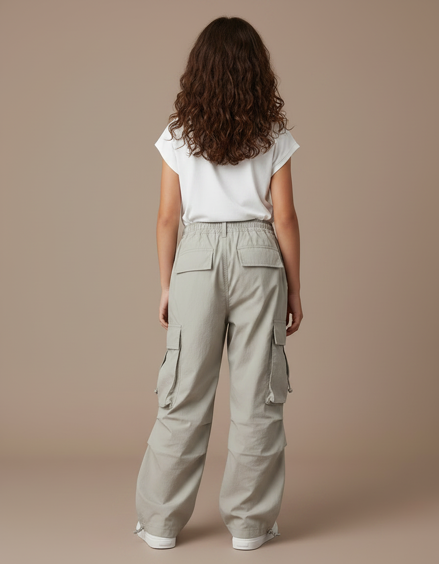 Pantalon Parachute Gris Ample Cargo Enfant Décontracté - Polyester - vue 2