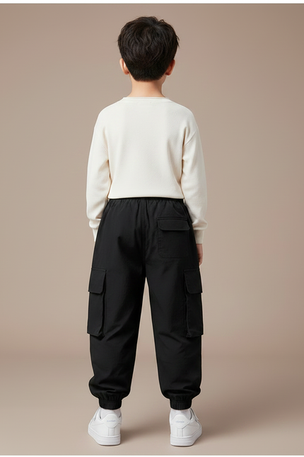 Pantalon Parachute Noir Cargo Ample Enfants Urbain - Polyester - vue 2