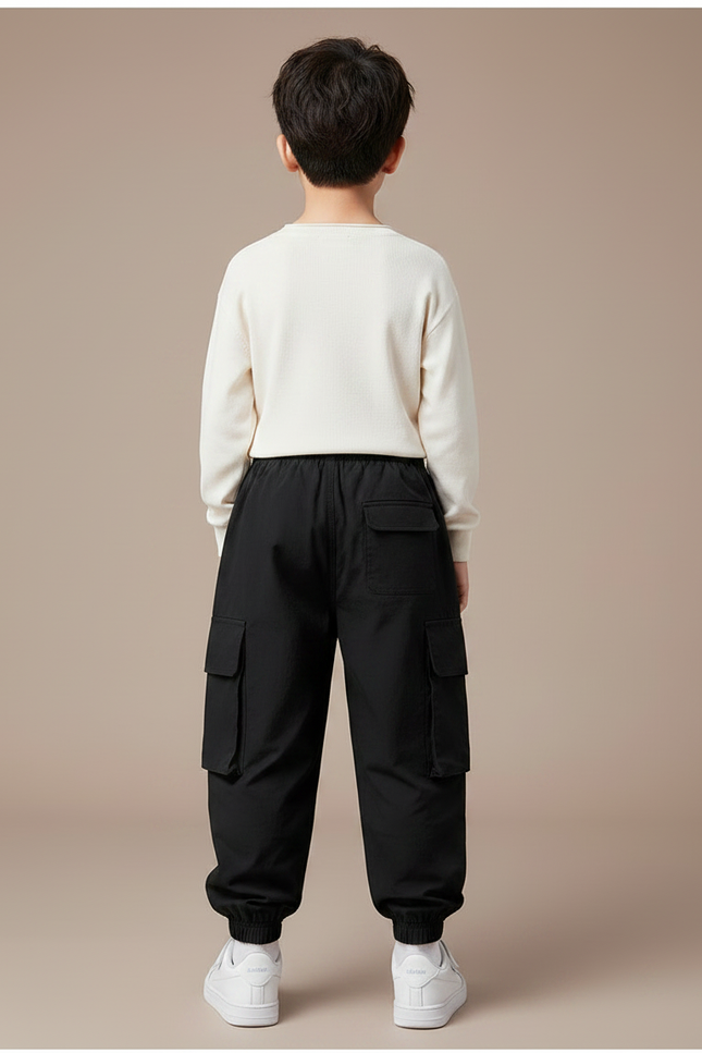 Pantalon Parachute Noir Cargo Ample Enfants Urbain - Polyester - vue 2