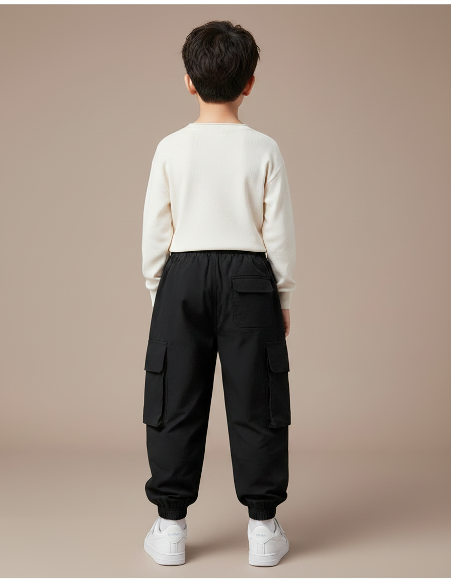 Pantalon Parachute Noir Cargo Ample Enfants Urbain - Polyester - vue 2