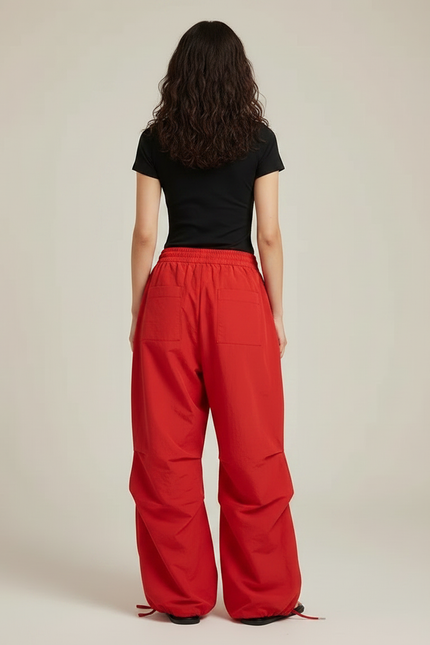 Pantalon Parachute Rouge Ample Dentelle Étoiles Femme - Polyester - vue 2