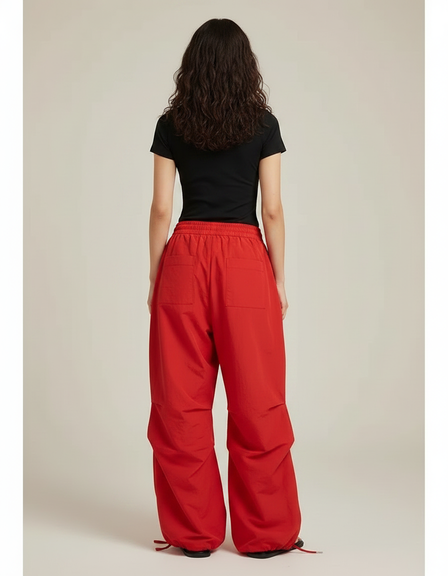 Pantalon Parachute Rouge Ample Dentelle Étoiles Femme - Polyester - vue 2