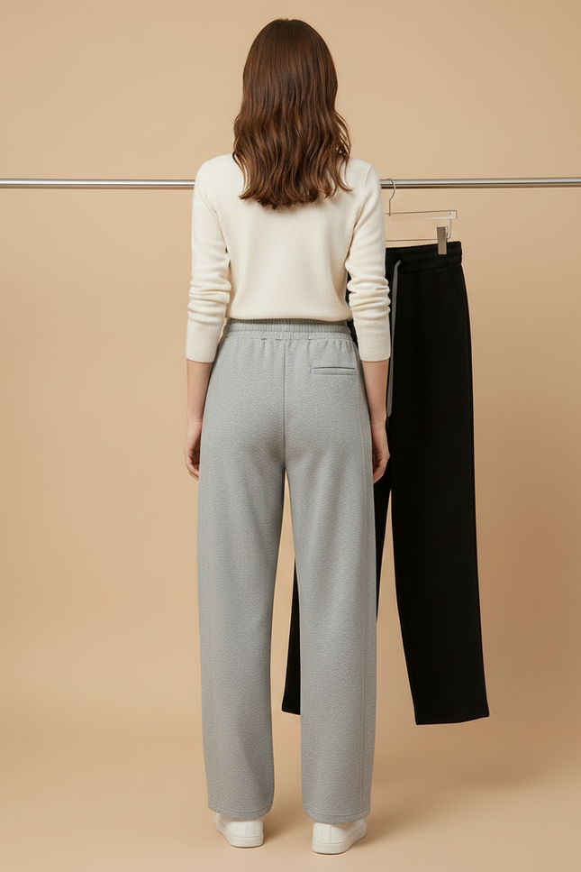 Pantalon Parachute Gris Ample Molletonné Droit Confortable - vue 2