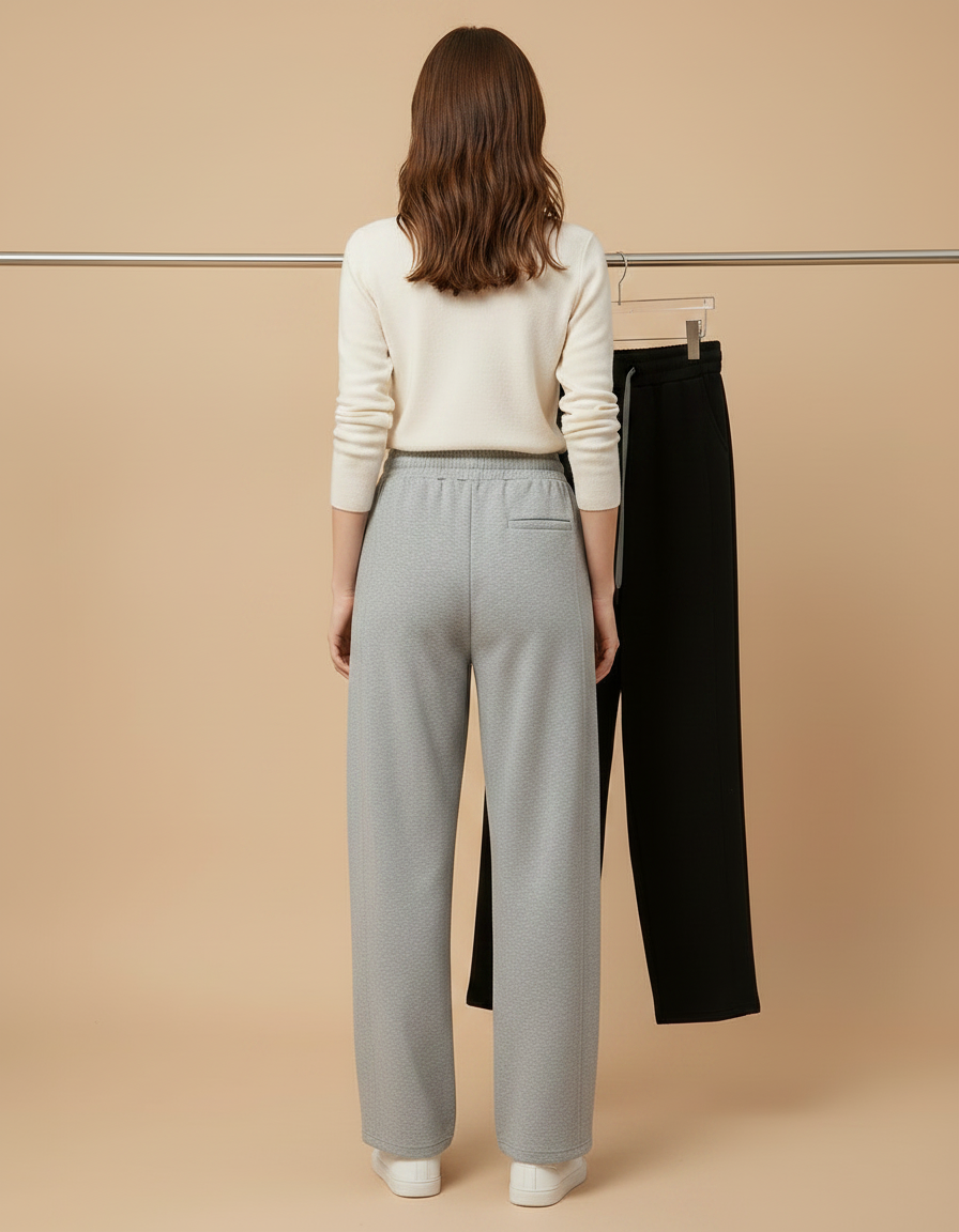 Pantalon Parachute Gris Ample Molletonné Droit Confortable - vue 2