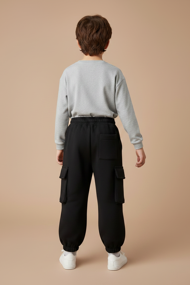 Pantalon Parachute Noir Cargo Molleton Enfant Hiver - vue 2