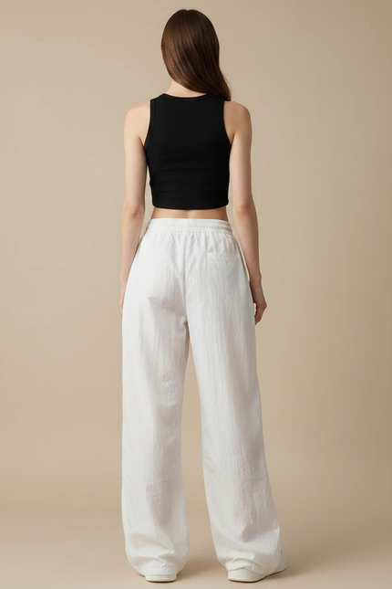Pantalon Parachute Blanc Ample Fluide Cordon Streetwear - Polyester - vue 2