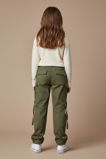 Pantalon Parachute Kaki Cargo Coton Multipoches Enfant - vue 2