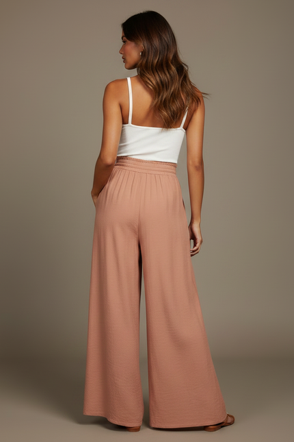 Pantalon Parachute Fluide Ample Taille Élastique Rose - Viscose - vue 2