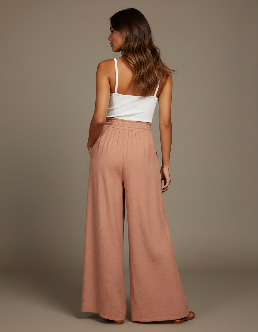 Pantalon Parachute Fluide Ample Taille Élastique Rose - Viscose - vue 2