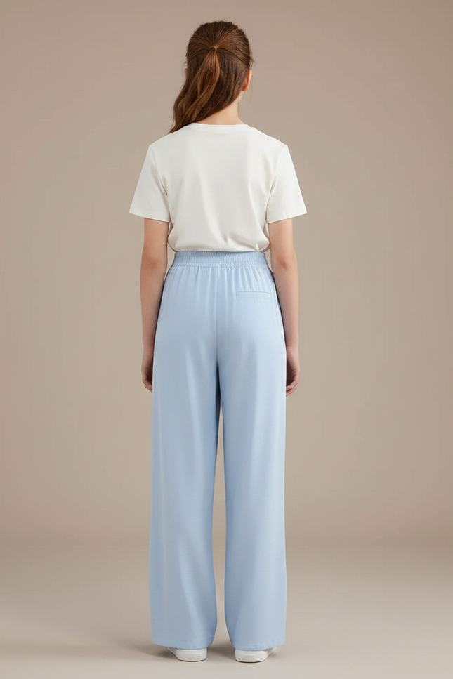 Pantalon Parachute Bleu Ciel Fluide Cargo Fille - Polyester - vue 2