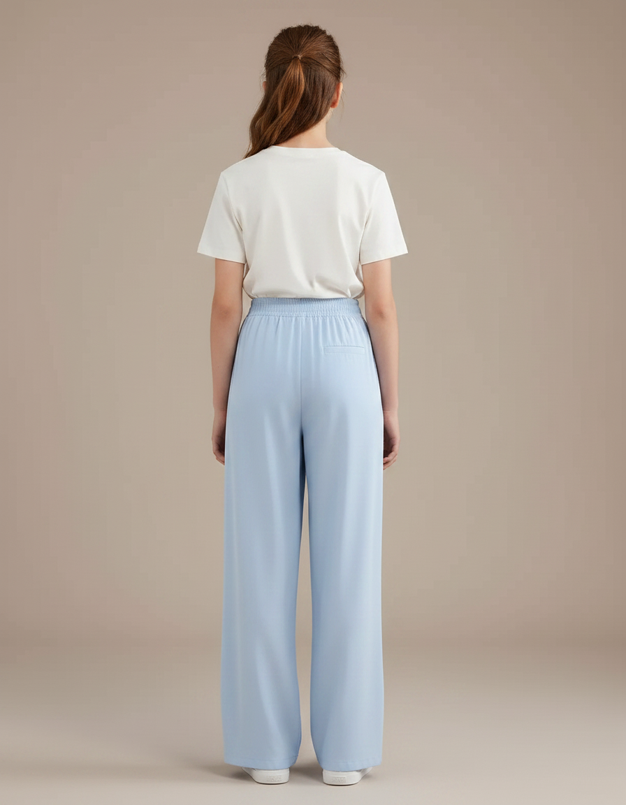 Pantalon Parachute Bleu Ciel Fluide Cargo Fille - Polyester - vue 2