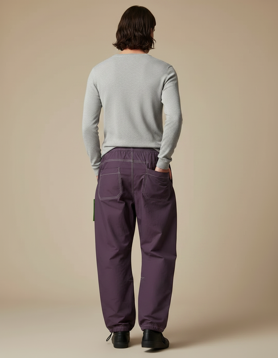 Pantalon Parachute Violet Ample Décontracté Cordon Homme - Polyester - vue 2