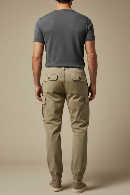 Pantalon Parachute Kaki Cargo Cordon Jogger Casual - Coton - vue 2