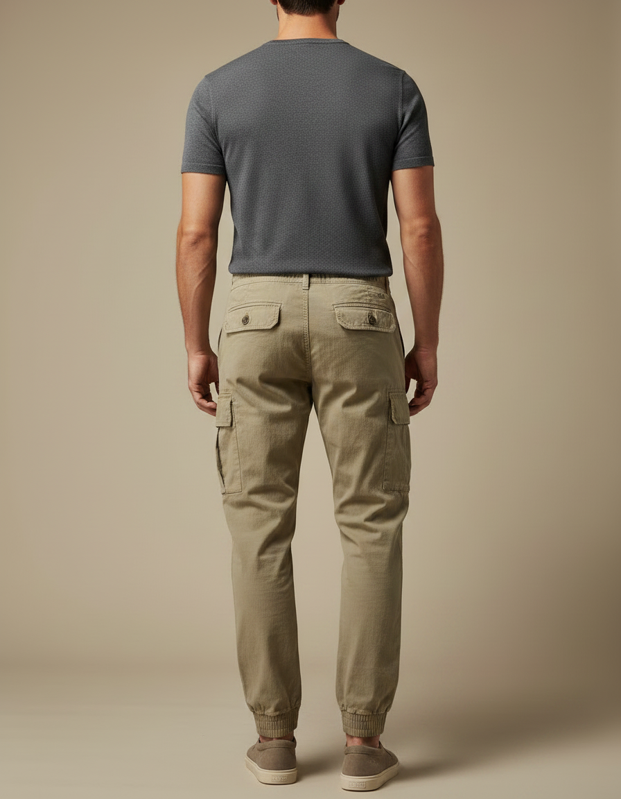 Pantalon Parachute Kaki Cargo Cordon Jogger Casual - Coton - vue 2