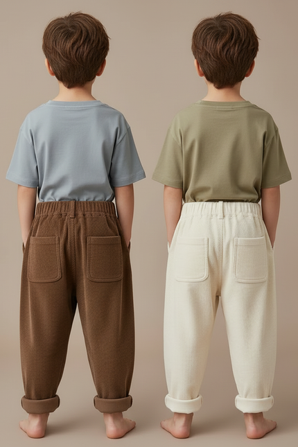 Pantalon Parachute Côtelé Ample Décontracté Enfant - Marron Cordé - vue 2