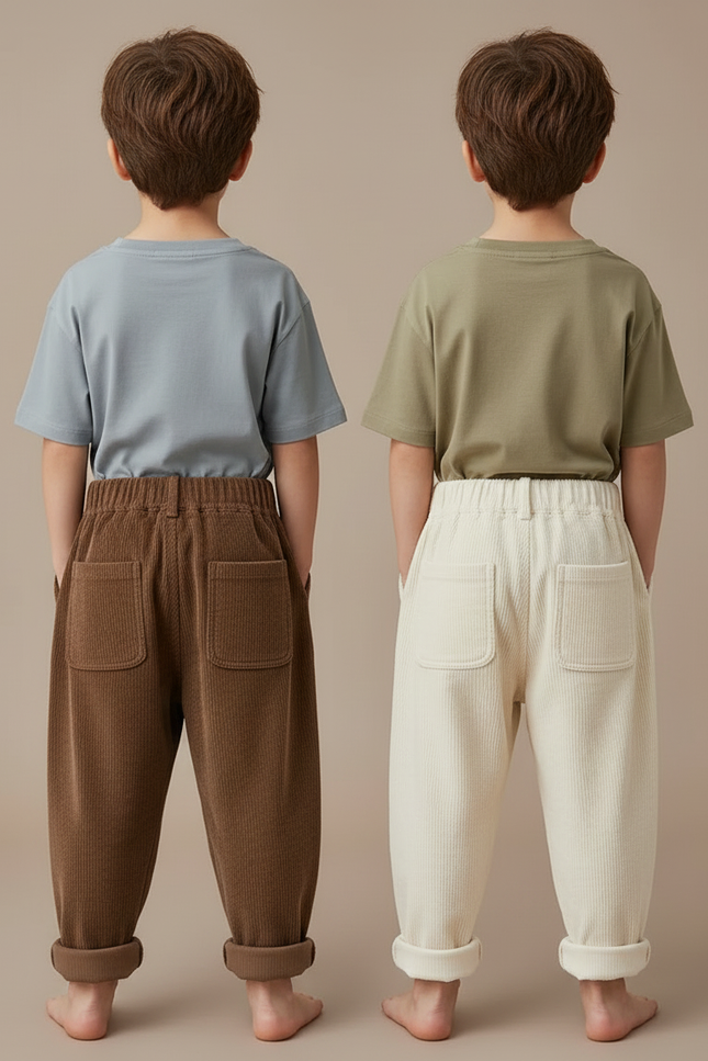 Pantalon Parachute Côtelé Ample Décontracté Enfant - Marron Cordé - vue 2