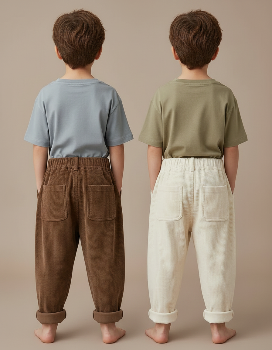Pantalon Parachute Côtelé Ample Décontracté Enfant - Marron Cordé - vue 2
