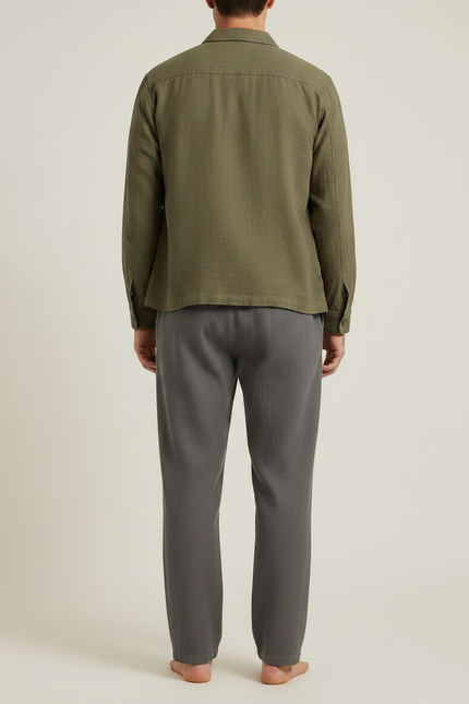 Pantalon Parachute Gris Coton Lin Ample Décontracté Homme - vue 2