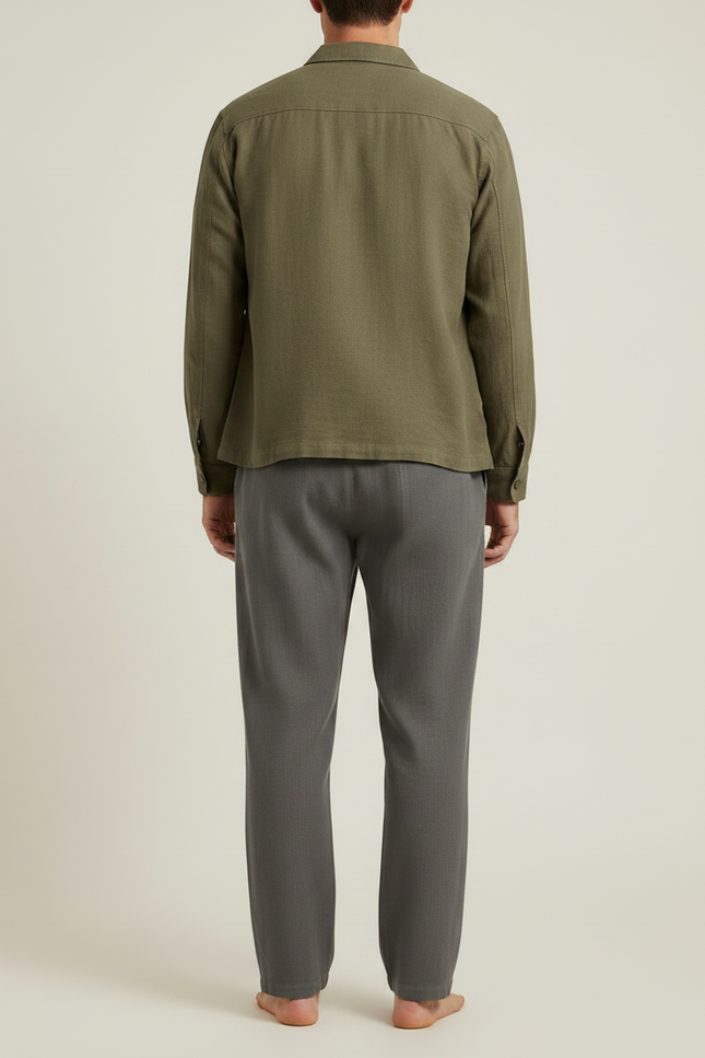 Pantalon Parachute Gris Coton Lin Ample Décontracté Homme - vue 2