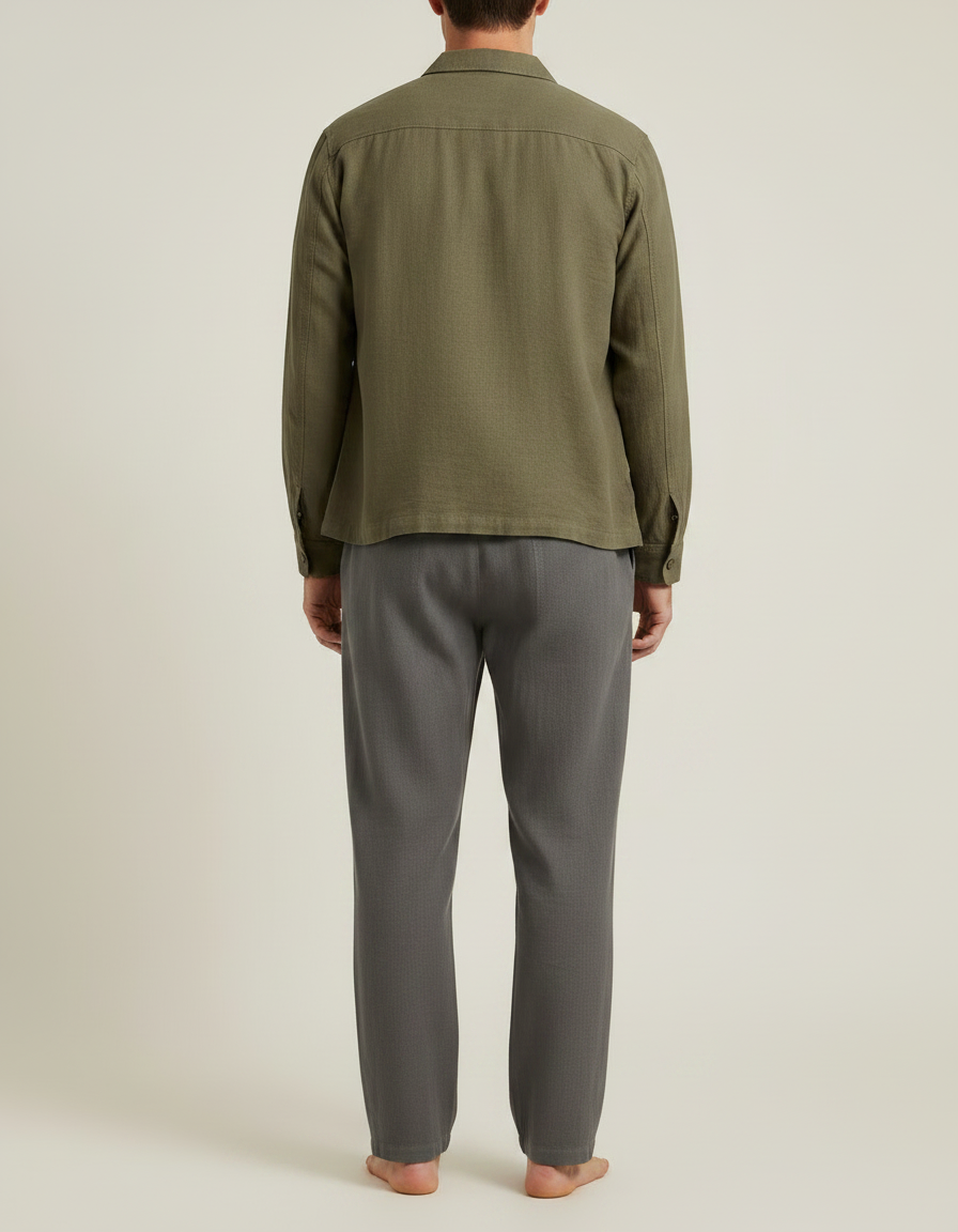 Pantalon Parachute Gris Coton Lin Ample Décontracté Homme - vue 2