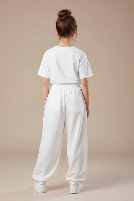 Pantalon Parachute Blanc Ample Paillettes Fille - Polyester - vue 2