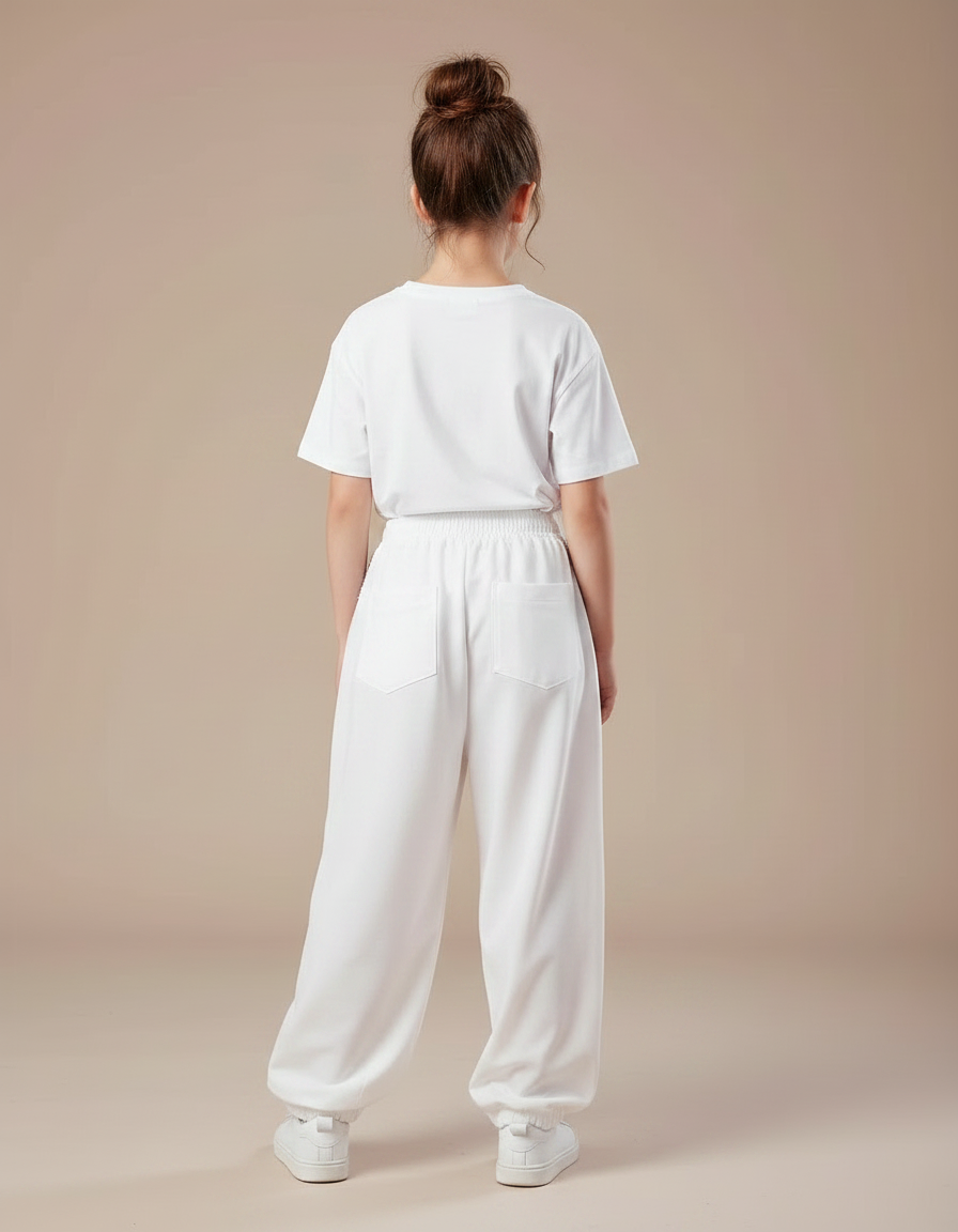 Pantalon Parachute Blanc Ample Paillettes Fille - Polyester - vue 2