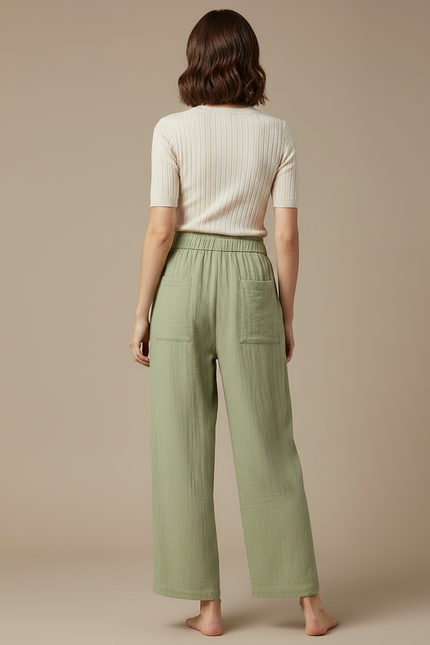 Pantalon Parachute Vert Coton Ample Droit Décontracté - vue 2